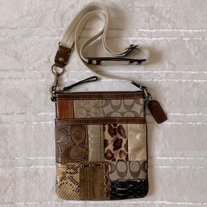 Coach Animal Print Patchwork Shoulder Crossbody Bag with Adjustable Strap